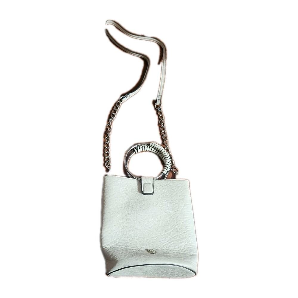 Carlos Santana Ivory Vegan Leather Bucket Crossbody Bag Round Covered Handles